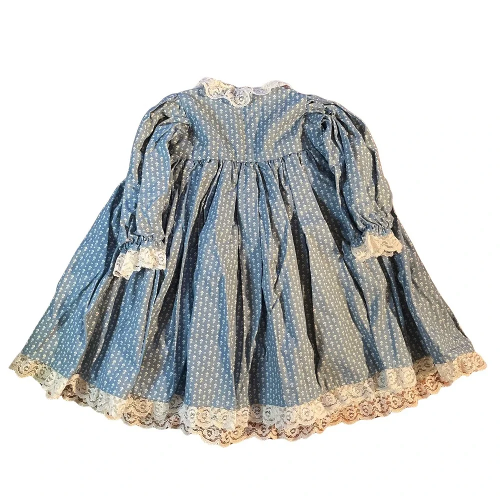 Vintage Handmade‎ Doll Clothes Blue Floral Print Dress Bloomers Set Cottagecore